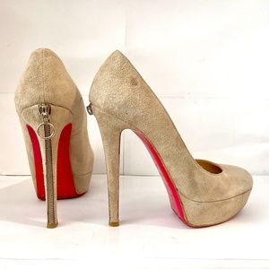 Louboutin BIANCAZIP 140 Nude Taupe Suede Zip Pump